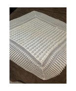 Vintage Ivory Color Knit Baby Blanket 40x40 Cotton Rayon - $24.73