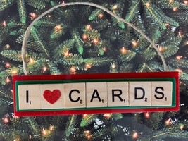 I Love Cards Christmas Ornament Scrabble Tiles Handcrafted Poker Black Jack - £7.82 GBP