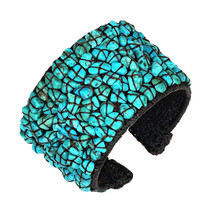 Handmade 2&quot; Wide Mosaic Turquoise Wire Cuff Bracelet - £24.76 GBP