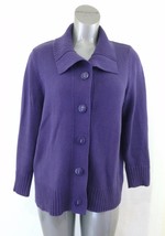 Allison Daley Women&#39;s Large Purple Long Sleeve Mock Button Up Cardigan Sweater - £10.27 GBP