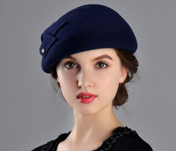 French Berets Caps For Women Fashion 100% Wool Felt Fedora Hat Winter Blue Purpl - £43.51 GBP