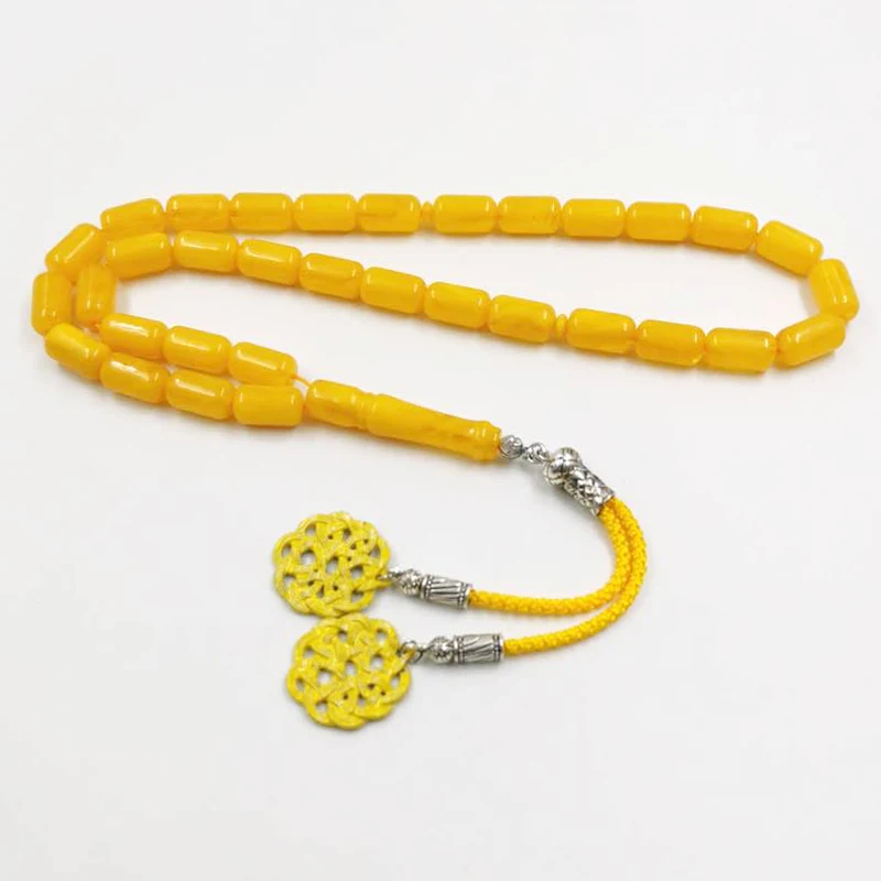 Yellow Resin tasbih 33 bead ambers Color Muslim man Rosary Eid gift yellow Metal - £27.33 GBP