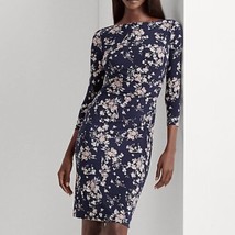 Lauren Ralph Lauren Navy Blush Floral Ruched Jersey Dress Size 6 - £36.16 GBP