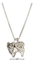 Sterling Silver 18&quot; Pomeranian Pendant Necklace with Dog Paw Print Heart - £47.15 GBP+