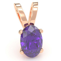 Amethyst Oval Solitaire Pendant In 14k Rose Gold - £199.03 GBP