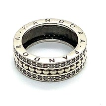Authentic Pandora Signature Logo Vintage Sterling Silver Band Ring Size 7.75 - £58.38 GBP