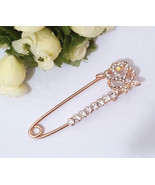 3pcs Lt Gold Rose Flower Clear White Rhinestone Brooch / Safety Pin 2-1/... - £10.40 GBP