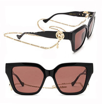 GUCCI ARIA 1023 Brown Black Gold Chain 005 Sunglasses GG1023S Unisex Authentic - £346.33 GBP