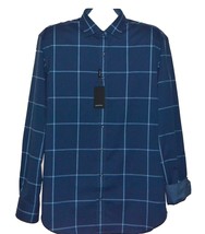 Bugatchi Men&#39;s Navy Mid Night Plaids Cotton Button Up Shirt Size XL - £71.85 GBP