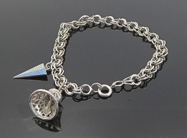925 Sterling Silver - Vintage P.S. Dupont High Charm Chain Bracelet - BT3787 - £53.81 GBP