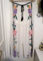 Designer Boutique Women&#39;s Floral Print Wide Leg Pants Large White Combo - £27.59 GBP