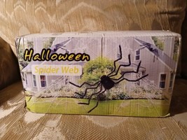 Halloween Spider Web Outdoor Decor 16.4 x 15.7 Ft Gutter Hook &amp; 5 Ground Stakes - £15.15 GBP