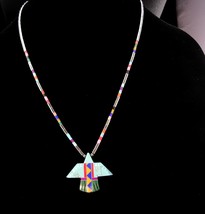Talisman Fetish Necklace Carved turquoise phoenix vintage beach jewelry hippie m - £99.90 GBP