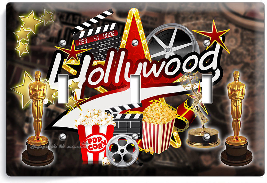 HOLLYWOOD TV ROOM HOME MOVIE STARS THEATER 3 GANG LIGHT SWITCH WALL PLATES DECOR