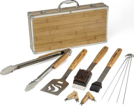 Grilling Tool Set BBQ Bamboo Tools Wooden Handle Outdoor Cooking Barbecue 13-PC - £37.71 GBP