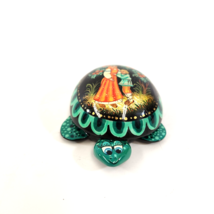 Turtle Painted Laquer Trinket Box Woman &amp; Boy Beaded Tortoise Keychain Tag - £23.26 GBP