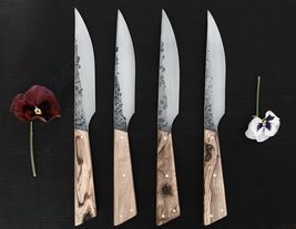 BUMPY Hand Forged Steak Knives, High Carbon Steel with Olive Wood Handles, 12cm  - $166.36