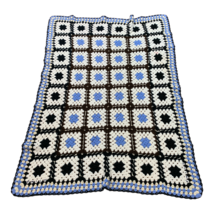 VTG Hand Made Crochet Knit Granny Square Afghan Throw Lap Blanket 56&quot; x 42&quot; - £23.85 GBP