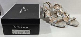 Womens 8.5M Nina New York Silver Rhinestone Strappy Ankle Open Toe Heels... - $39.39 CAD