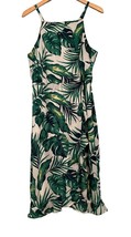 Roz &amp; Ali Strapless Dress XL Green Frond Leaves Ruffle Lined Tropical Be... - $270.46 MXN