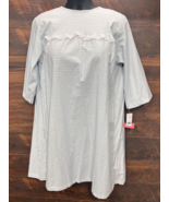 VGT Carole Night Gown L Blue Checkered Cottage Ruffle Granny Snaps Open ... - $45.60 CAD