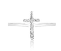 Ladies Diamond Ring, Cross Diamond Ring, 10k Solid Gold, Natural Diamonds - £189.82 GBP