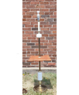 MCM Starburst Milk Glass Floor Lamp w/Wooden Side Table/Shelf/Tray Uniqu... - £196.12 GBP