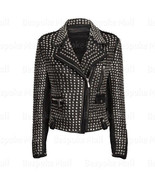New Womens Brando Style Silver Studded Rivets Punk Motorcycle Leather Ja... - £304.91 GBP