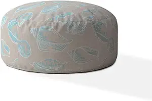 24&quot; Light Blue And Grey Canvas Round Seashell Pouf Ottoman - $250.99