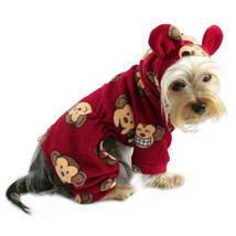 Klippo Dog Clothes Silly Monkey Fleece Dog Pajamas Hooded Burgundy XS-XL Puppy - £23.41 GBP
