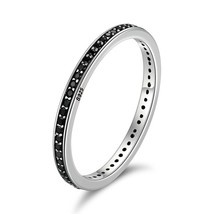 Authentic 925 Sterling Silver Finger Stackable Rings With Black Zircon CZ For Wo - £21.44 GBP