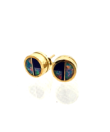 Designer Inlaid Opal &amp; Lapis 14K Yellow Gold Stud Earrings - £267.81 GBP