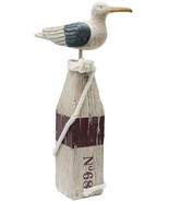 Seagull Statue Decor Nautical Theme Sea Bird Sitting on a Pillar Hand Ca... - £16.86 GBP