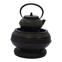 Vtg Miniature Japanese Tetsubin Cast Iron Tea Kettle &amp; Binkake Hibachi B... - £51.67 GBP