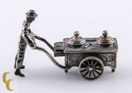 Vintage Silver Miniature Dollhouse Man Street Vendor w/Pushcart - £151.20 GBP
