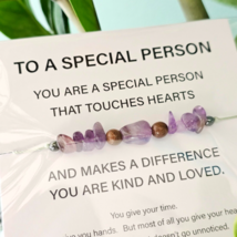 Special Person Bracelet Amethyst Sentiment Worded Card Gemstones Crystals Gift. - £5.15 GBP