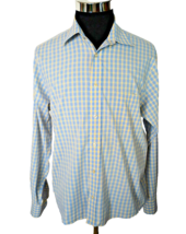 CHAPS Dress Shirt Men&#39;s Size 16 34/35 Blue Ivory Checks Button Front Lon... - £13.45 GBP
