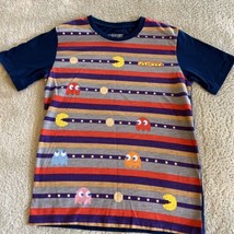 Pac Man Boys Navy Blue Purple Yellow Red Short Sleeve Shirt 10-12 - £9.79 GBP