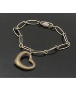 TIFFANY 925 Silver - Vintage Smooth Open Love Heart Chain Bracelet - BT7215 - $193.02
