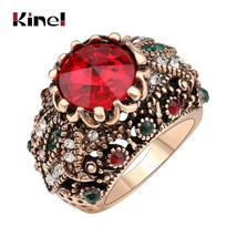 Red  Satellite Stone Rings For Women Color Ancient Gold Vintage Jewelry Crystal  - £6.05 GBP