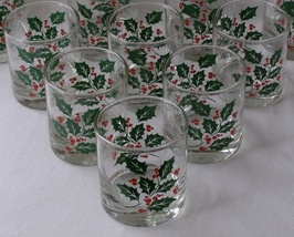 6) Indiana Holly On The Rocks /OLD Fashioned Bar GLASSES-8 OZ.;3¼&quot;x3&quot;-1970&#39;s; - £19.90 GBP