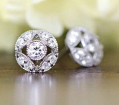 Art Deco Style 1.5Ct Round Cut Moissanite Diamond Earrings / 925 Sterling Silver - £59.50 GBP