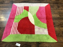 Square Shag Rug 4.8 x 4.8, Modern Abstract Design, Green Pink Red, Unique - £1,024.08 GBP