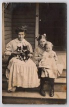 RPPC Edwardian Mother Children On Porch with Darling Cats Illinois Postcard F47 - £11.54 GBP