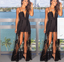 Spaghetti Straps Black Prom Dresses with Lace - £103.43 GBP+