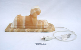 Vintage Egyptian Onyx Stone Large Sphinx Hand Carved Sculpture Night Light - £99.91 GBP