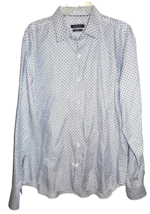 Bugatchi Men&#39;s Medium LS Polka Dot Shirt Shaped Fit Button Front White &amp; Black - £20.02 GBP