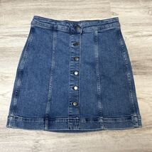 Theory Denim Mini Skirt Womens 0 Blue Stretch Cotton Button Front Distre... - $19.18