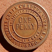 1896 Cripple Creek Colorado Masonic Penny Chapter NO33 R.A.M. Htwsstks Coin Cent - £108.37 GBP