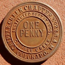 1896 Cripple Creek Colorado Masonic Penny Chapter NO33 R.A.M. Htwsstks Coin Cent - £109.04 GBP